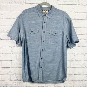 Woolrich Flap Pocket Shirt Mens Size L Chambray Short Sleeve Button Cotton